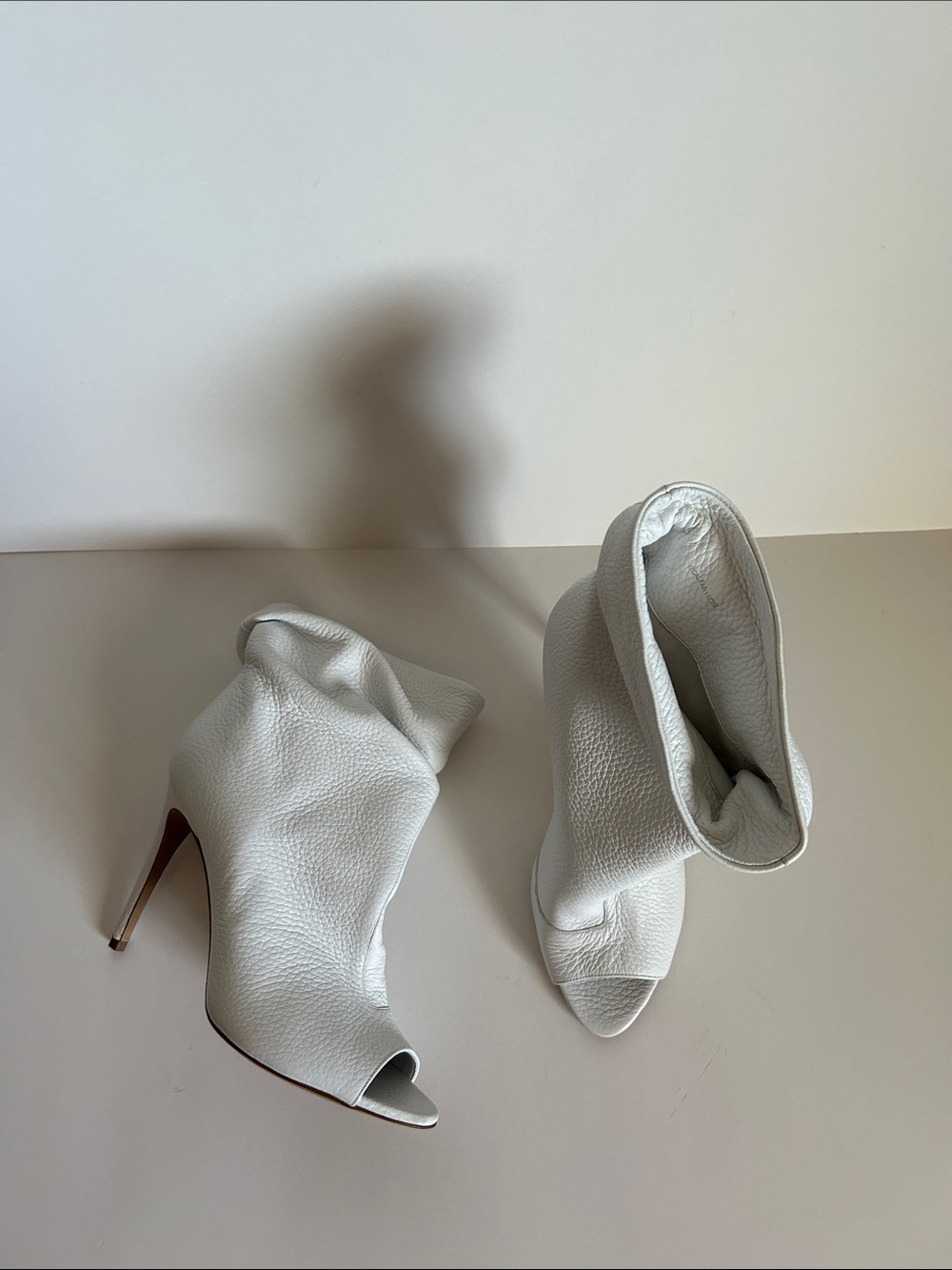Burberry White Peep-Toe Leather Stiletto Booties